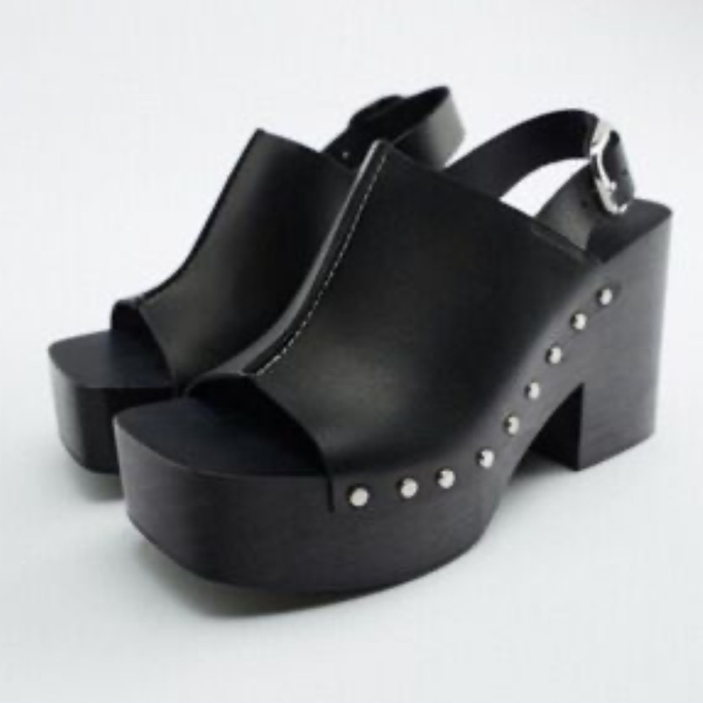 Zara Studded Platform Clogs 36